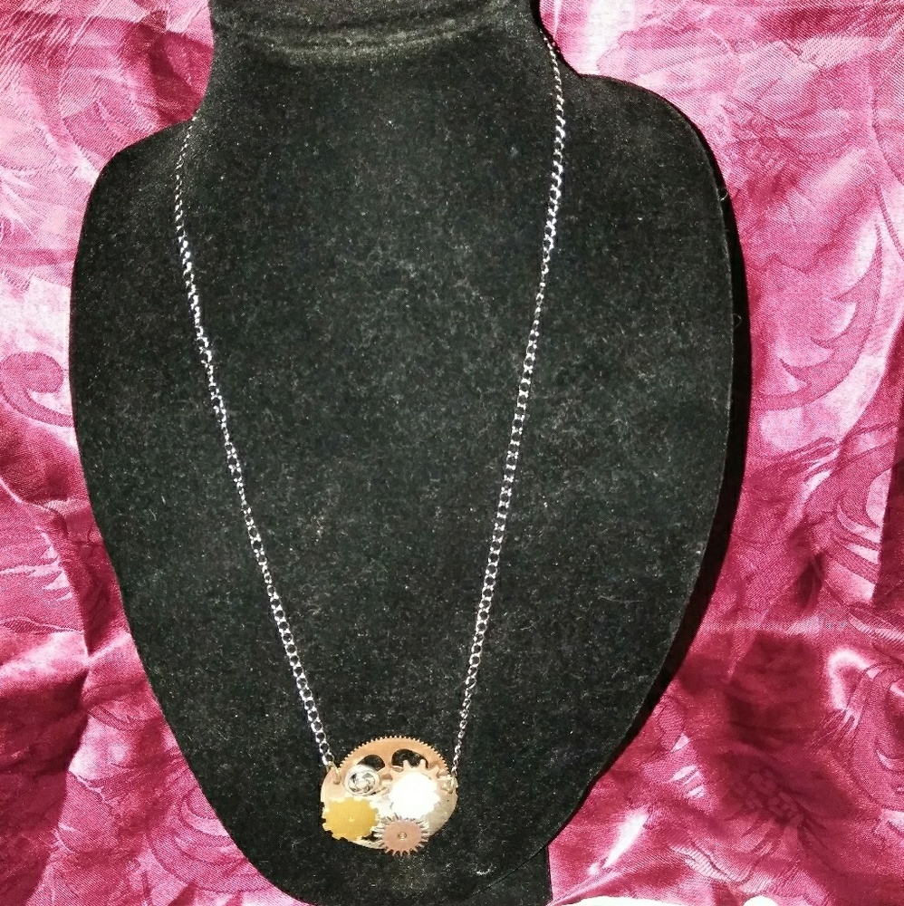 Gears and flower necklace